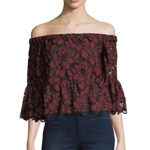 Likely Cropped Embroidered Lace Off The Shoulder Top XS